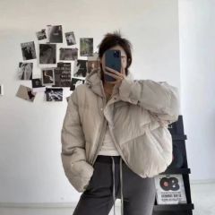 2023新款冬季女装韩版时尚抽绳连帽白鸭绒面包. 黑色