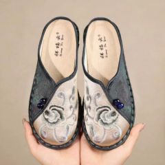 祥福云民族风一脚蹬软底软面夏季外穿拖鞋X-571 青蓝 女码 37