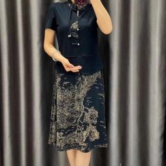 气质国风拼接短袖连衣裙 41726 XL90-110斤