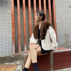 女士时尚金属扣毛领外套 黑色 M (90-135斤)