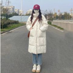 2024年冬季新款立领过膝中长款棉服女韩版棉衣 黑色 M 建议110斤内