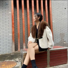 女士时尚金属扣毛领外套 黑色 M(90-135斤)