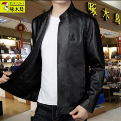 啄木鸟正品男士立领百搭时尚秋冬季皮夹克休闲外 黑色 52/L【建议85-120斤]